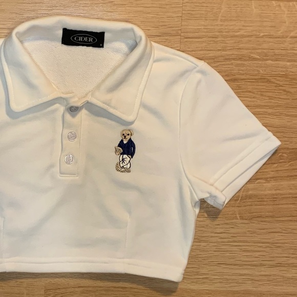 White Teddy Bear Polo Crop Top - Picture 3 of 3